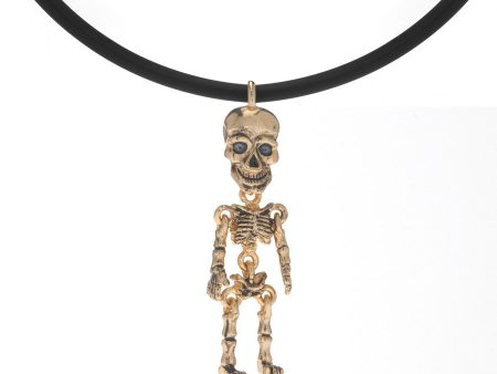 Gold Tone Skeleton Pendant Necklace On Black Cord Online Sale