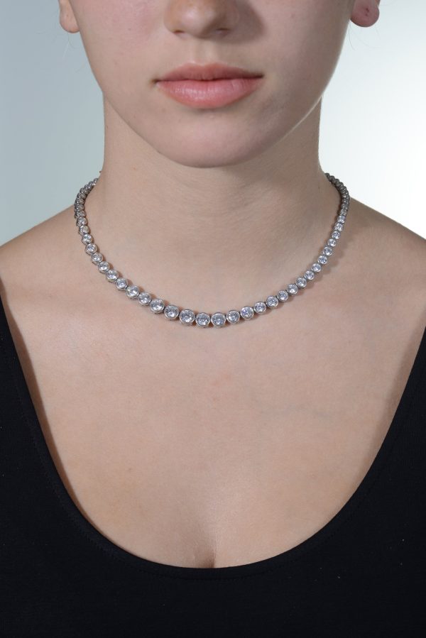 Sterling Silver Graduated Bezel Set Necklace Online Hot Sale