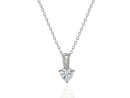 2.1 Carat CZ Sterling Silver Heart Pendant 16  Sale