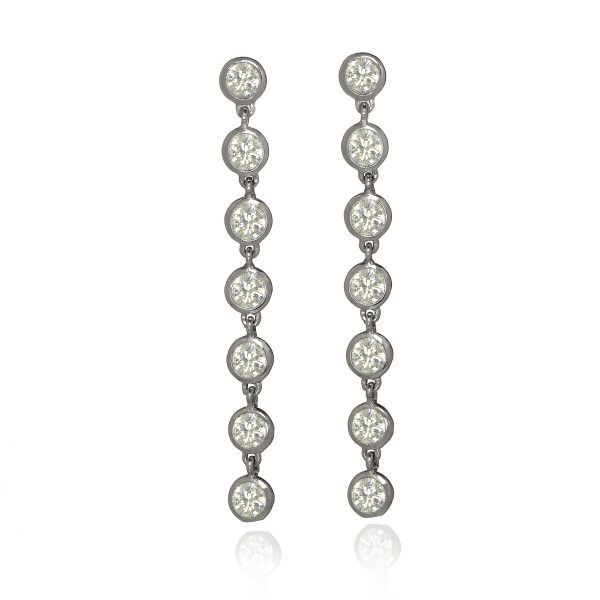 14k White Gold Round CZ Drop Earrings Online