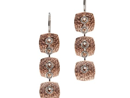 22k Rose Gold Plated Sterling Silver Square Triple Drop Earrings For Discount