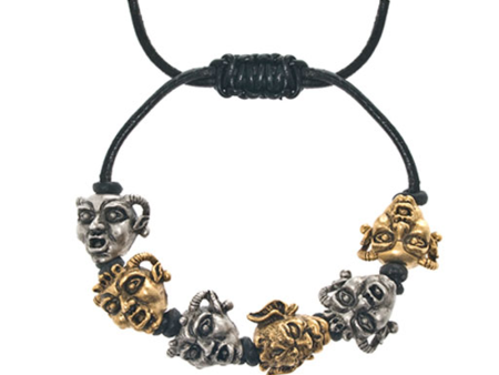 Gargoyles Gold and Silver Tone Black Leather Cord Bracelet For Discount