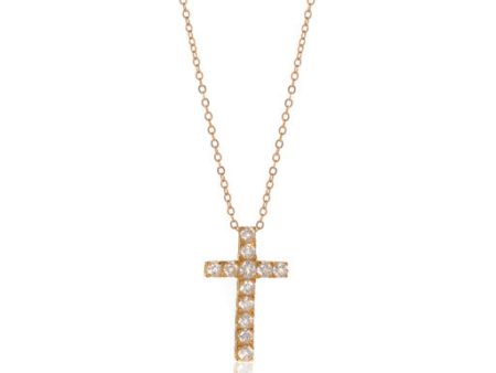 14K Yellow Gold Cross CZ Necklace Online now