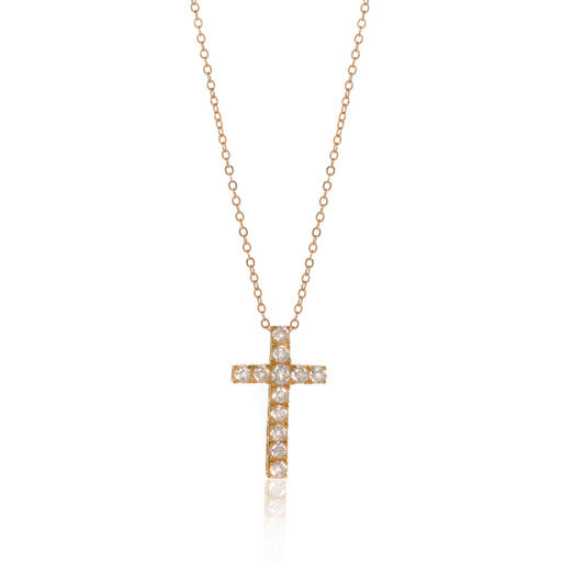 14K Yellow Gold Cross CZ Necklace Online now