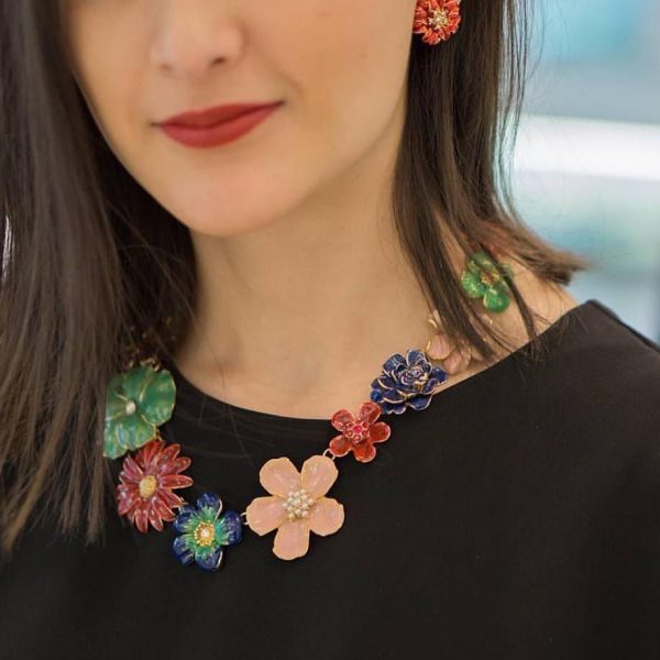 Garden Multi Flower Necklace w Austrian Crystals 16  Online now