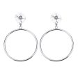 Silvertone Double Rose White Flower Large Hoop Earring Fashion