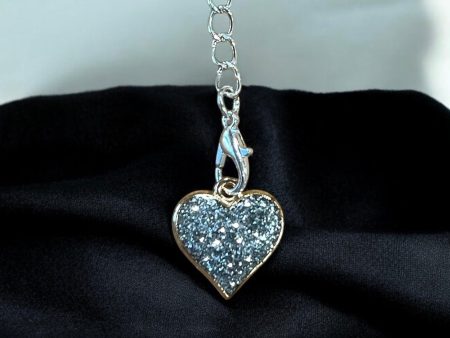 Silver Glitter Heart Handle Charm For Discount