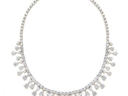 14K White Gold Necklace With Teardrop Stones 16  Fashion