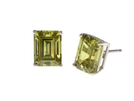 14K White Gold Peridot Emerald CZ Stud Earring Sale