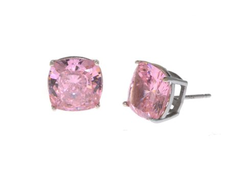 14K White Gold Pink Cushion Cut Earrings For Cheap