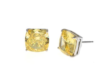 14K White Gold Canary Cushion Cut Earrings Online