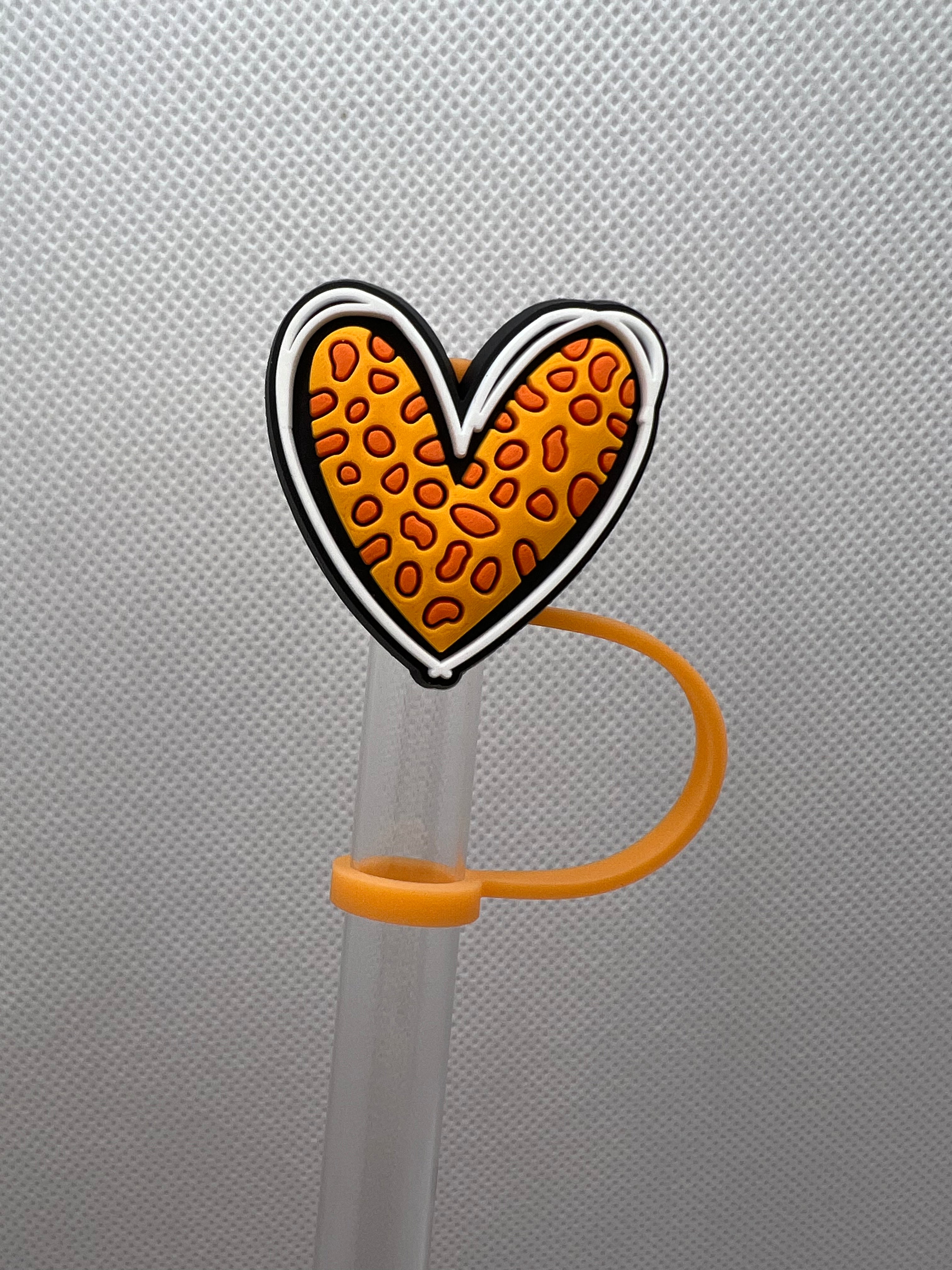 Orange Leopard Heart Silicone Straw Topper 10mm Discount