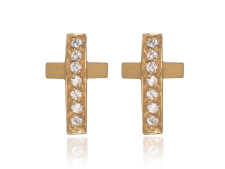 14K Yellow Gold CZ Cross Earrings Hot on Sale