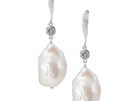 Sterling Silver Baroque Pearl with Crystal  Drop Earrings on Sale