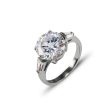 14k White Gold Round Cut with Baguettes Ring Cheap