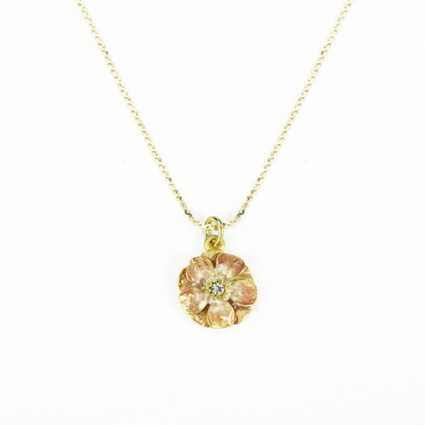 Double Rose 14k Gold Chain with Small Flower Pendant Supply