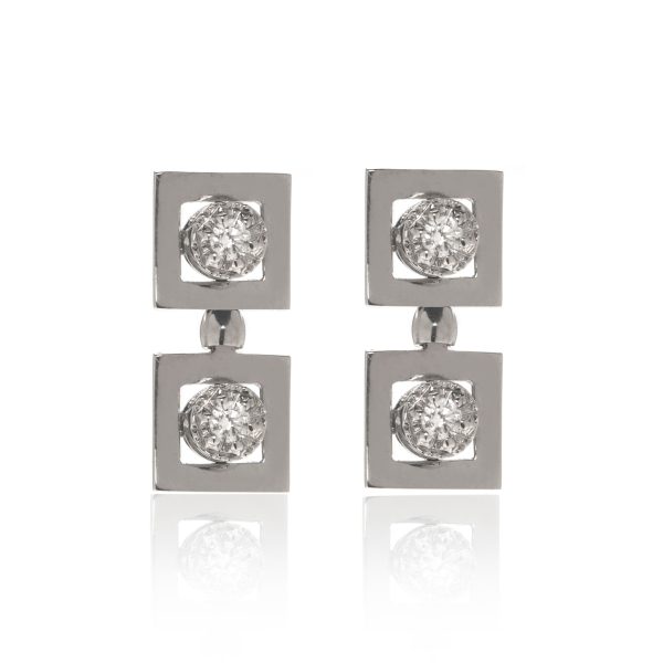 14K White Gold Double Square CZ Earring For Discount