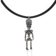 Silvertone Skeleton Pendant Necklace On Black Cord Supply