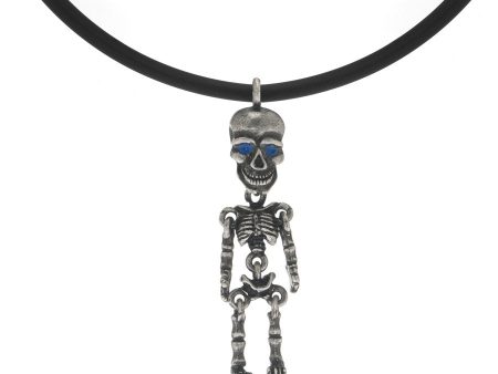 Silvertone Skeleton Pendant Necklace On Black Cord Supply