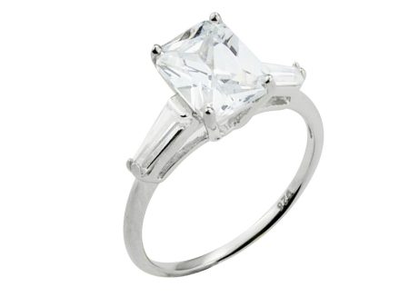 Sterling Silver Emerald Cut CZ Ring with Baguettes Cheap