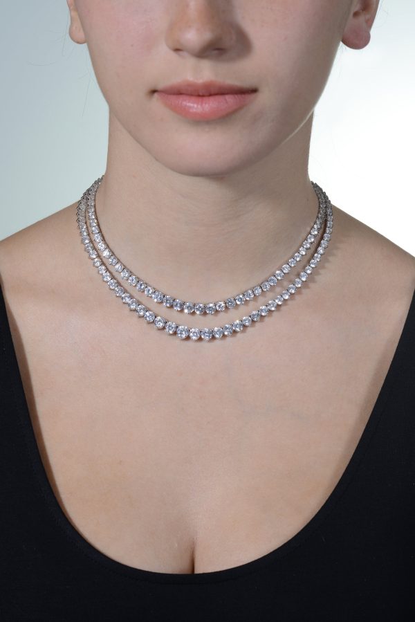 Sterling Silver Graduated Prong Set Double Strand Necklace Online