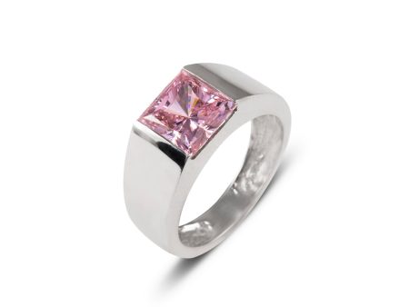 14k White Gold Pink Princess Cut Ring Discount