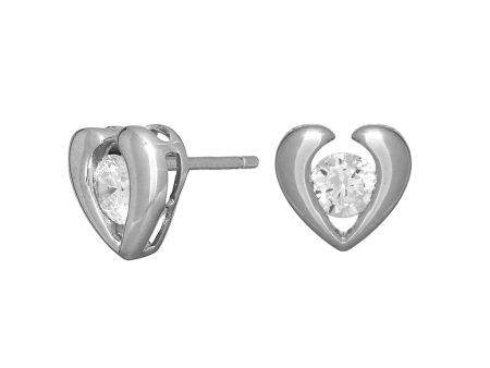 Sterling Silver CZ Heart Pierced Earrings Discount