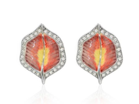 Silvertone Orange Yellow Earring With Crystals Fashion