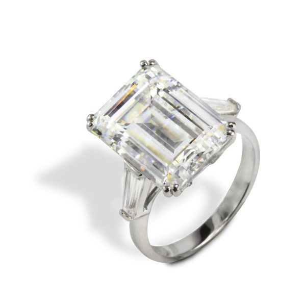 14k White Gold CZ Emerald Cut 9.70 CT For Cheap