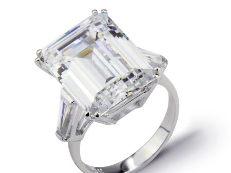 15.7 CT 14K White Gold Cubic Zirconia Emerald Cut Ring Cheap