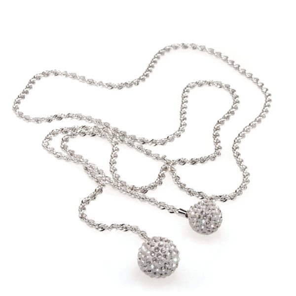 Sterling Silver Crystal Ball Rope Chain Necklace 34  Discount