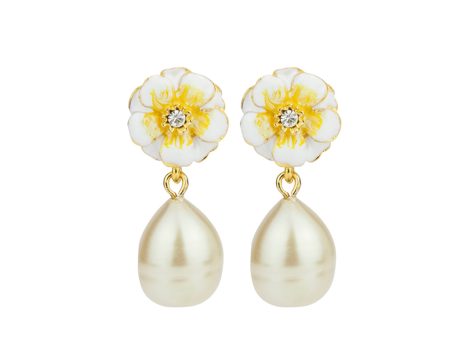 Gold Plated White Yellow  Les Roses with Small Pearl For Sale