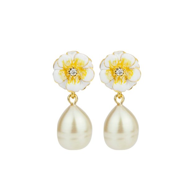 Gold Plated White Yellow  Les Roses with Small Pearl For Sale