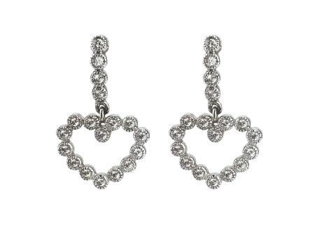 14k White Gold CZ Heart Drop Earrings For Sale