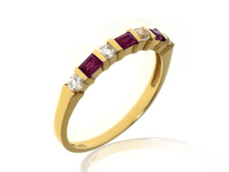 14k Yellow Gold Ruby Baguette w Clear Round CZ Rings on Sale