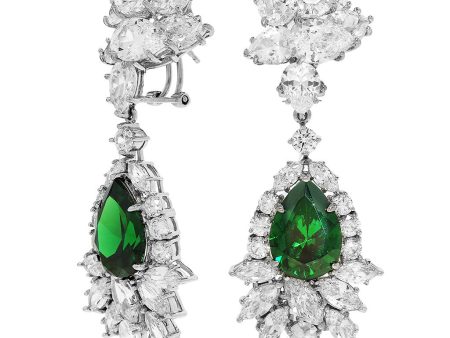 Sterling Silver Emerald CZ Drop Earrings Online Hot Sale