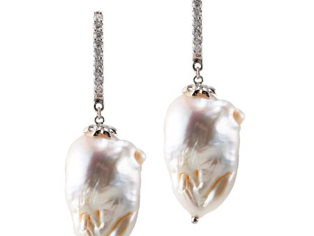 Sterling Silver Baroque Pearl with Cubic Zirconia Drop Earrings Fashion