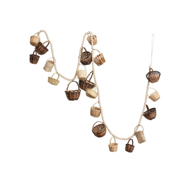 Wicker Garland w  Mini Baskets & Wood Beads For Discount