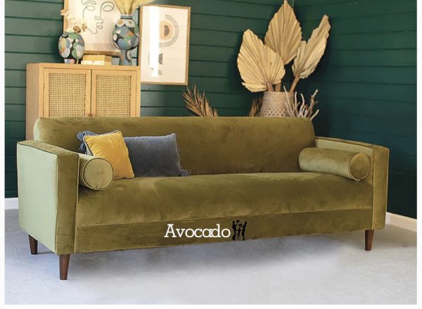 Velvet Loveseat with Bolster Pillows- Avocado Supply