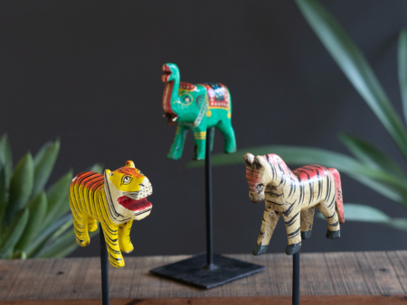 Painted Wooden Animals on Metal Stands Cheap