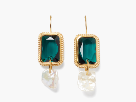 Bezel Wrapped Emerald Crystals and Fresh Water Pearl Earrings Discount