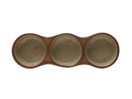 Stoneware Dish w  3 Sections, Reactive Glaze Cheap