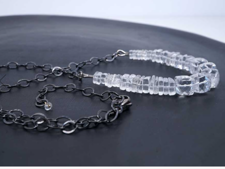 Sparkling Quartz Cubes on Oxidized Silver Necklace Online Sale